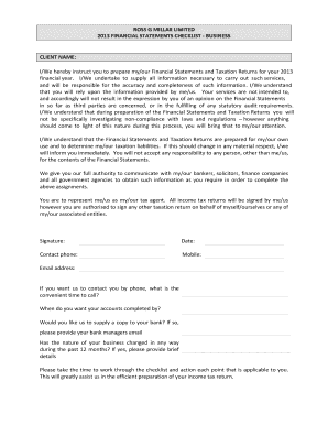 2013 Financial Statements Checklist