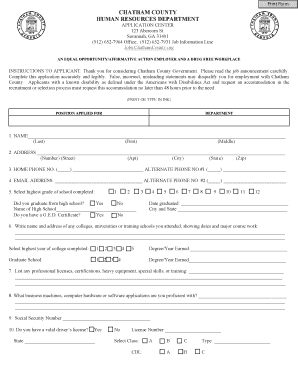 Chatham County Employment Application Form
