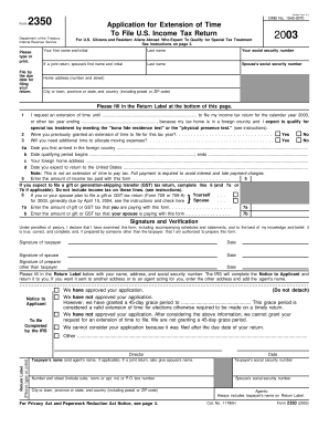 Form 2350 Application for Extension of Time to File U.S. Income Tax Return
