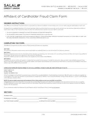 Affidavit of Cardholder Fraud Claim Form