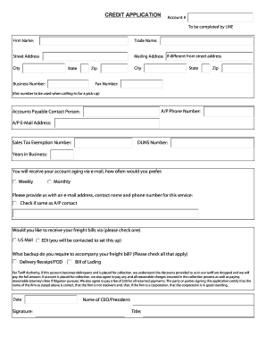 Credit Application for Freight Services