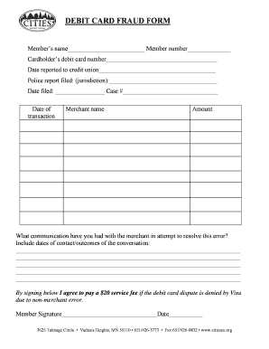 Debit Card Fraud Form