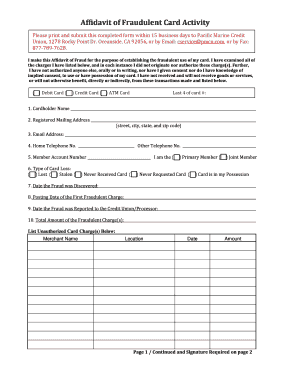Affidavit of Fraudulent Card Activity