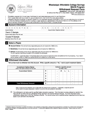 Mississippi Affordable College Savings Withdrawal Request Form
