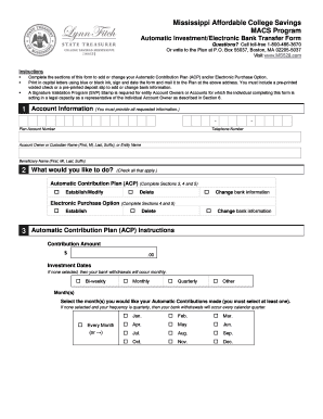 Mississippi Affordable College Savings Automatic Investment Form