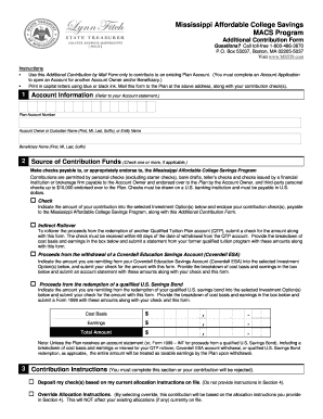 Mississippi Affordable College Savings Additional Contribution Form