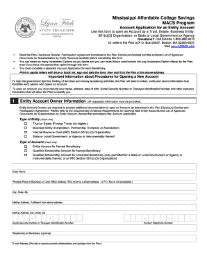 Mississippi Affordable College Savings Entity Account Application