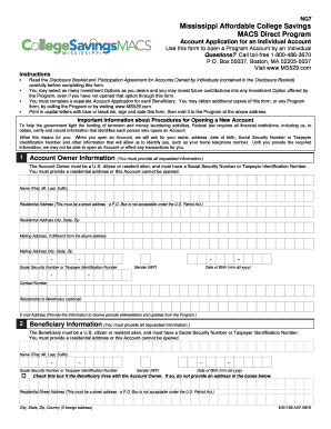 Mississippi Affordable College Savings Account Application