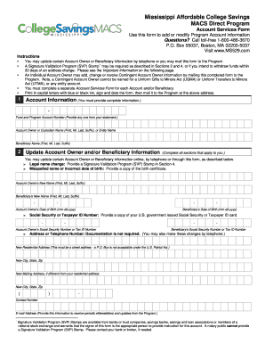 Mississippi Affordable College Savings Account Services Form