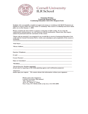 Cornell University CEU Transcript Request Form