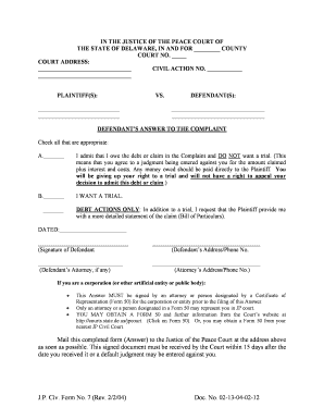 Delaware Defendant's Answer to Complaint