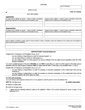 Ontario Form 10 Answer