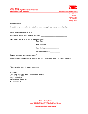 Maryland Employer Benefits Verification Form