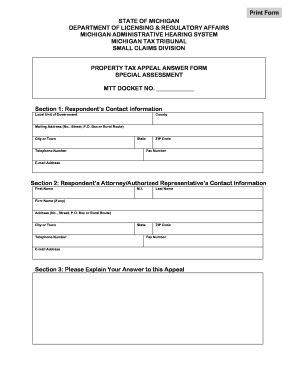 Michigan Property Tax Appeal Answer Form
