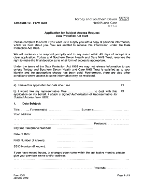 Subject Access Request Form IG01