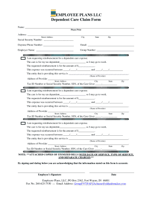Employee Plans Dependent Care Claim Form