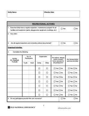 Recreational Activities Safety Checklist