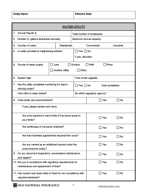 Water Utility Insurance Application Form