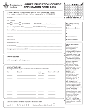 Higher Education Course Application Form