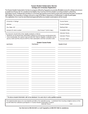 Pyware Student Subscription Service Registration Form