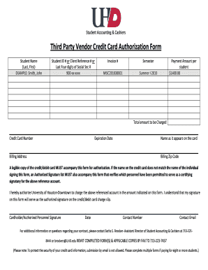 University of Houston-Downtown Credit Card Authorization Form