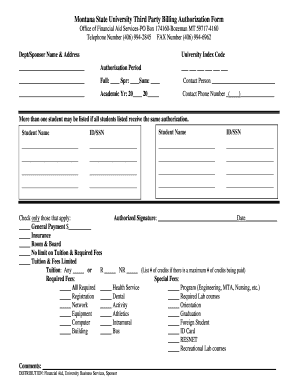 Montana State University Third Party Billing Authorization Form