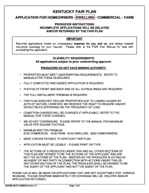 Kentucky Fair Plan Homeowners Application