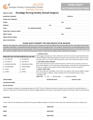 Third Party Authorization Form for ONS Annual Congress