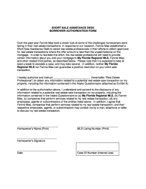 Borrower Authorization Form for Short Sale