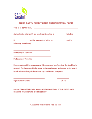 Third Party Credit Card Authorization Form