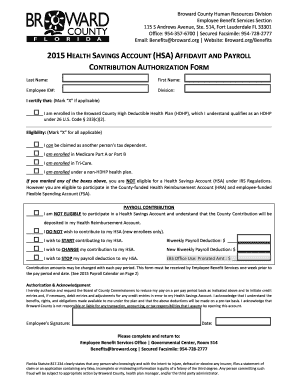 2015 Health Savings Account Affidavit and Payroll Contribution Form