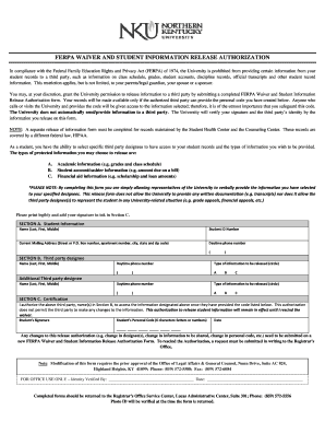 FERPA Waiver and Student Information Release Authorization