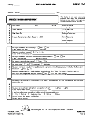 Medicalodges Employment Application Form 10-3
