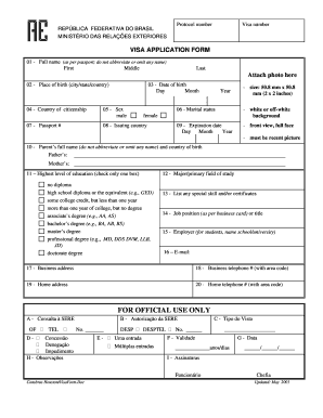 Fillable Online VISA APPLICATION FORM - visa to Brazil Fax Email Print ...