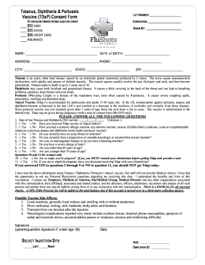 Tetanus Diphtheria Pertussis Vaccine Consent Form