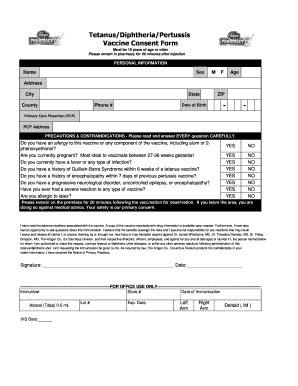 Tetanus/Diphtheria/Pertussis Vaccine Consent Form