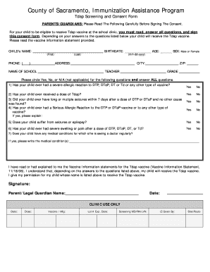 Tdap Screening and Consent Form