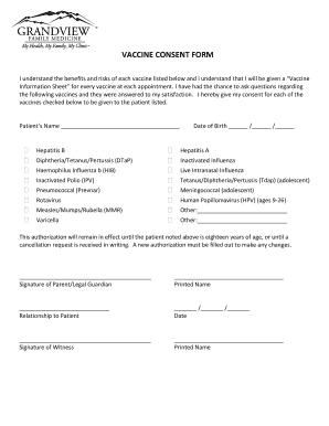 Vaccine Consent Form