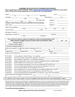 Passport Health Patient Information/Consent Form