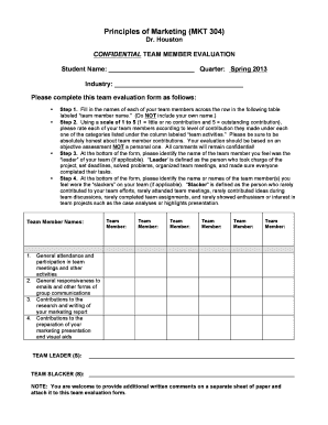 Team Member Evaluation Form