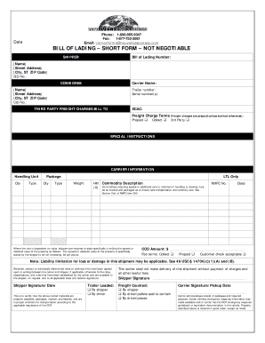 Bill of Lading Short Form