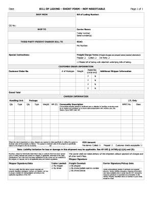 Bill of Lading Short Form