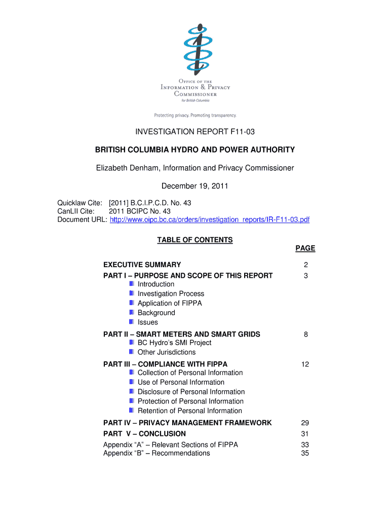 Fillable Online oipc bc BRITISH COLUMBIA HYDRO AND POWER AUTHORITY