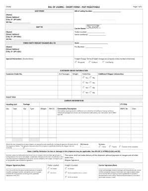 Bill of Lading Short Form