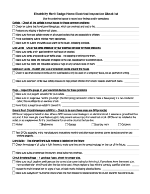 Electricity Merit Badge Home Electrical Inspection Checklist