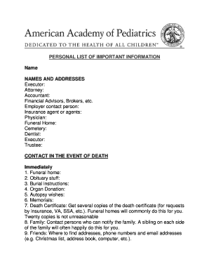 Personal Estate Planning Document