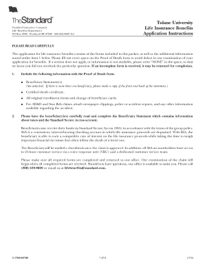 Tulane University Life Insurance Claim Form