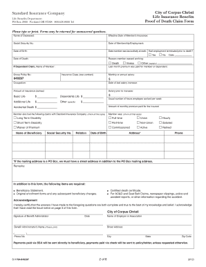 City of Corpus Christi Life Insurance Benefits Claim Form
