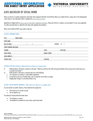 Bachelor of Social Work Application Form