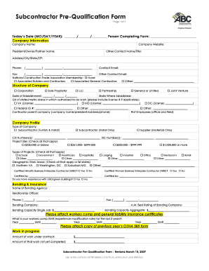 Subcontractor Pre-Qualification Form